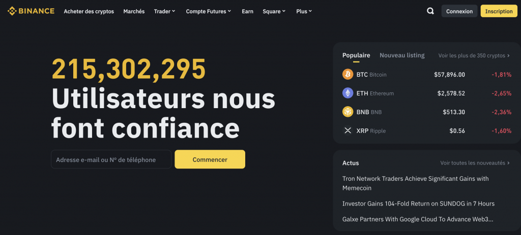screen du nombre d'utilisateurs de Binance en aout 2024
